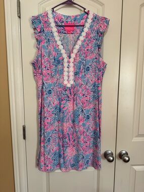 Lilly Pulitzer Blue & Hot Pink Floral Shift Dress